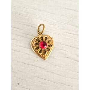 Vintage Red Stone Mini Locket Pendant Charm
